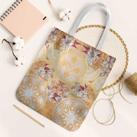 Hawaii Peach Palaka Tote Bag With Tapa Pattern Tropical Flowers - Polynesian Pride