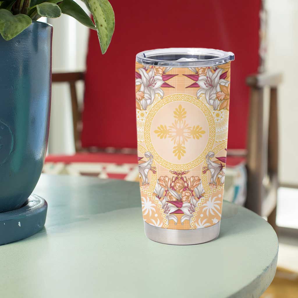 Hawaii Peach Palaka Tumbler Cup With Tapa Pattern Tropical Flowers - Polynesian Pride