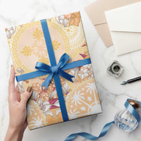 Hawaii Peach Palaka Wrapping Paper With Tapa Pattern Tropical Flowers - Polynesian Pride