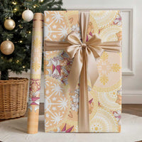 Hawaii Peach Palaka Wrapping Paper With Tapa Pattern Tropical Flowers - Polynesian Pride