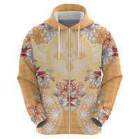 Hawaii Peach Palaka Zip Hoodie With Tapa Pattern Tropical Flowers LT05 - Polynesian Pride