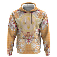Hawaii Peach Palaka Zip Hoodie With Tapa Pattern Tropical Flowers LT05 Pullover Hoodie Peach - Polynesian Pride