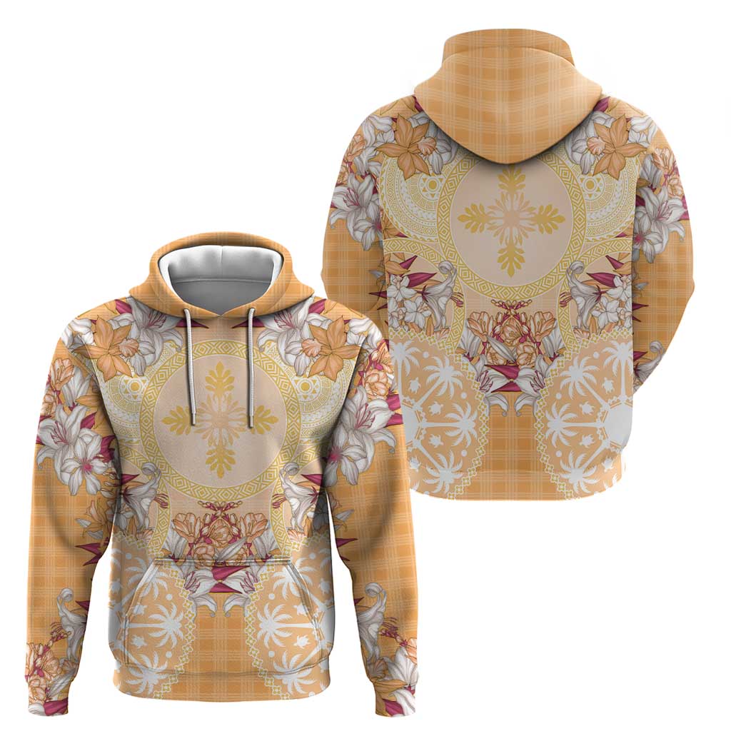 Hawaii Peach Palaka Zip Hoodie With Tapa Pattern Tropical Flowers LT05 - Polynesian Pride