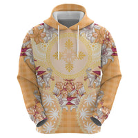 Hawaii Peach Palaka Zip Hoodie With Tapa Pattern Tropical Flowers LT05 - Polynesian Pride