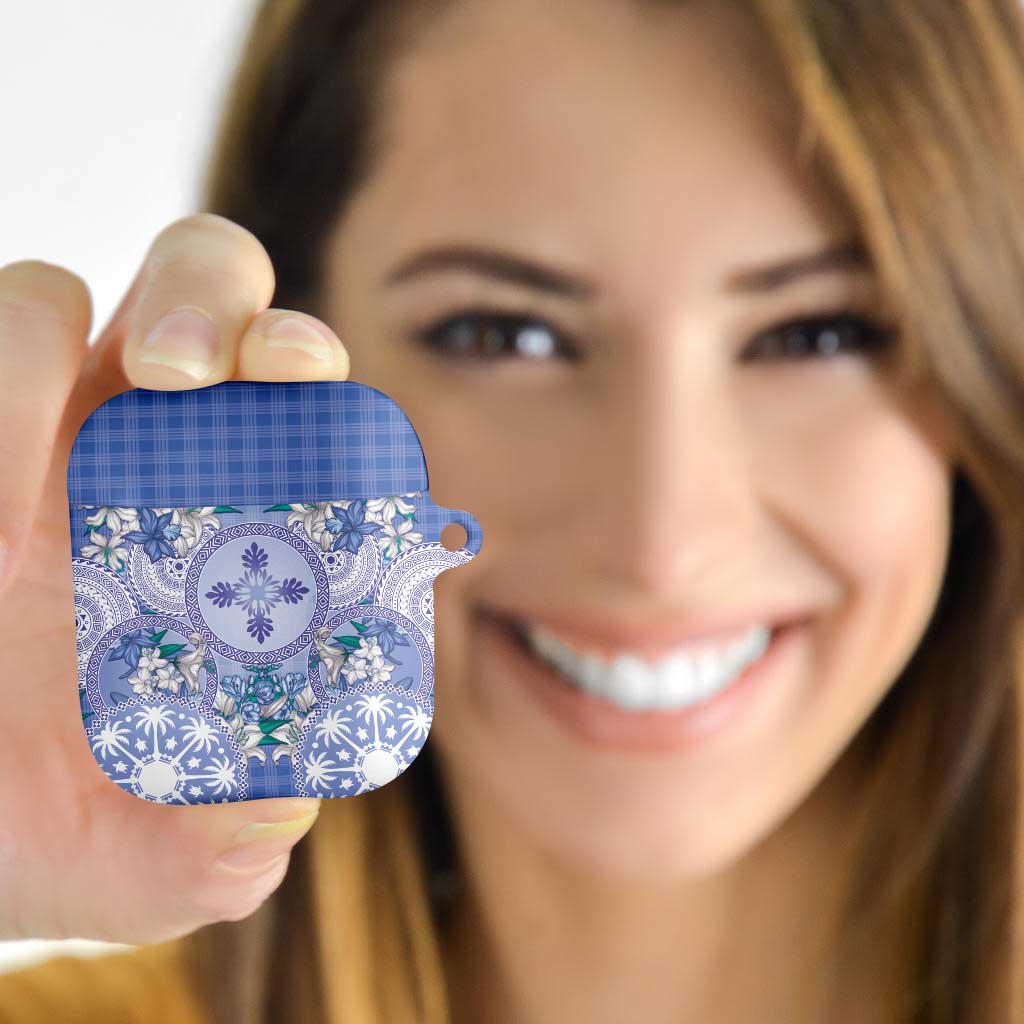 Hawaii Violet Palaka AirPods Case With Tapa Pattern Tropical Flowers - Polynesian Pride