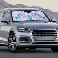 Hawaii Violet Palaka Auto Sun Shade With Tapa Pattern Tropical Flowers - Polynesian Pride