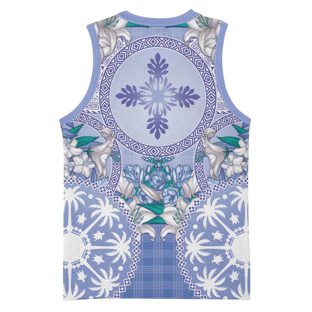 Hawaii Violet Palaka Basketball Jersey With Tapa Pattern Tropical Flowers LT05 - Polynesian Pride