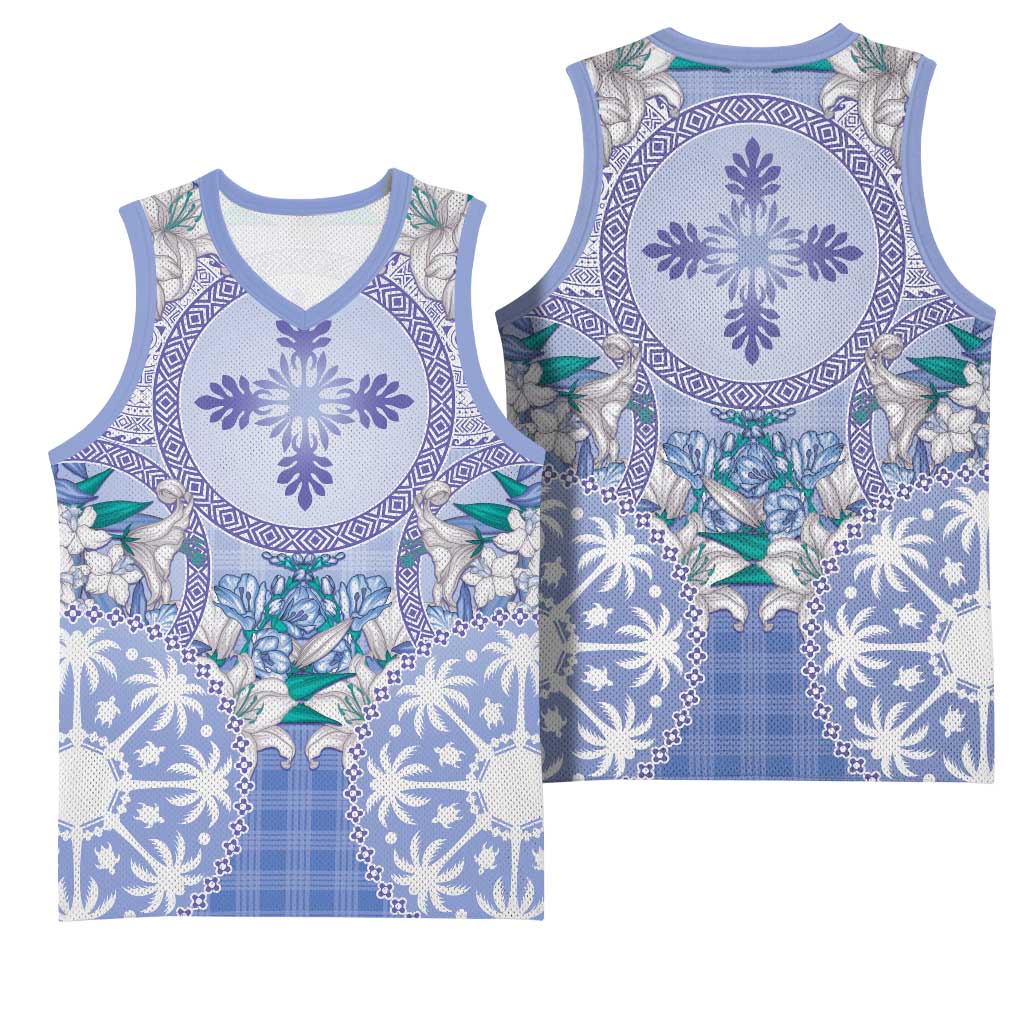 Hawaii Violet Palaka Basketball Jersey With Tapa Pattern Tropical Flowers LT05 - Polynesian Pride