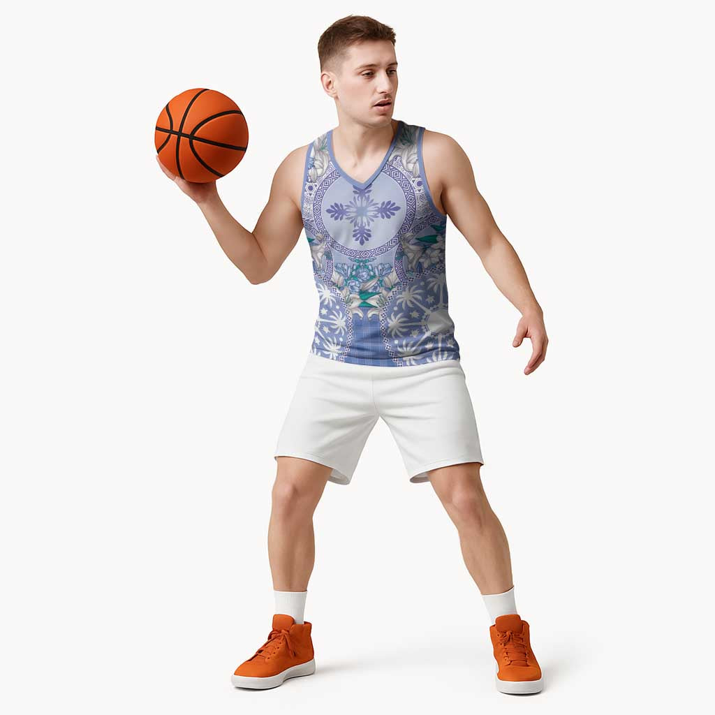Hawaii Violet Palaka Basketball Jersey With Tapa Pattern Tropical Flowers LT05 - Polynesian Pride