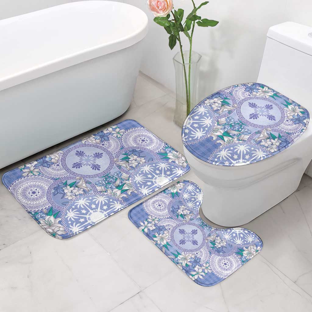 Hawaii Violet Palaka Bathroom Set With Tapa Pattern Tropical Flowers - Polynesian Pride