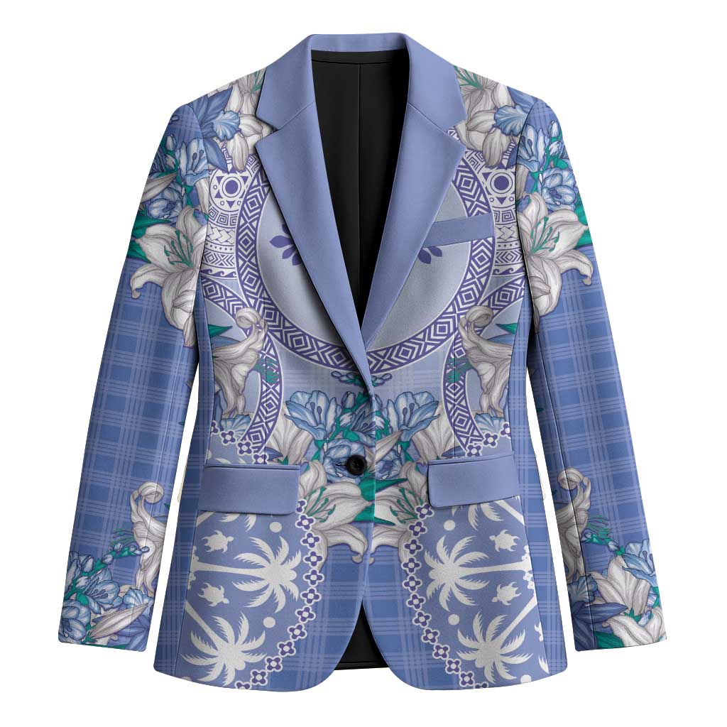 Hawaii Violet Palaka Blazer With Tapa Pattern Tropical Flowers - Polynesian Pride