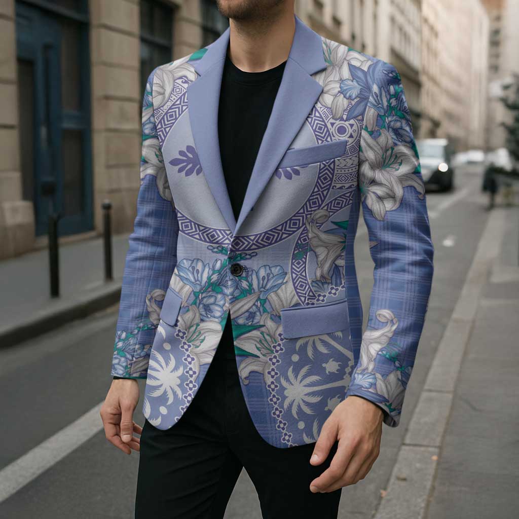 Hawaii Violet Palaka Blazer With Tapa Pattern Tropical Flowers LT05 - Polynesian Pride