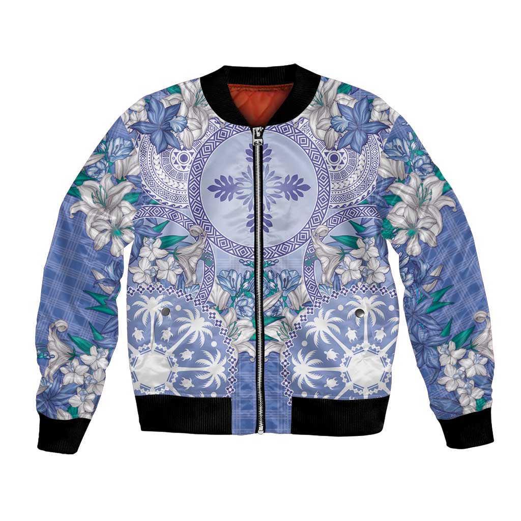 Hawaii Violet Palaka Bomber Jacket With Tapa Pattern Tropical Flowers LT05 Unisex Violet - Polynesian Pride