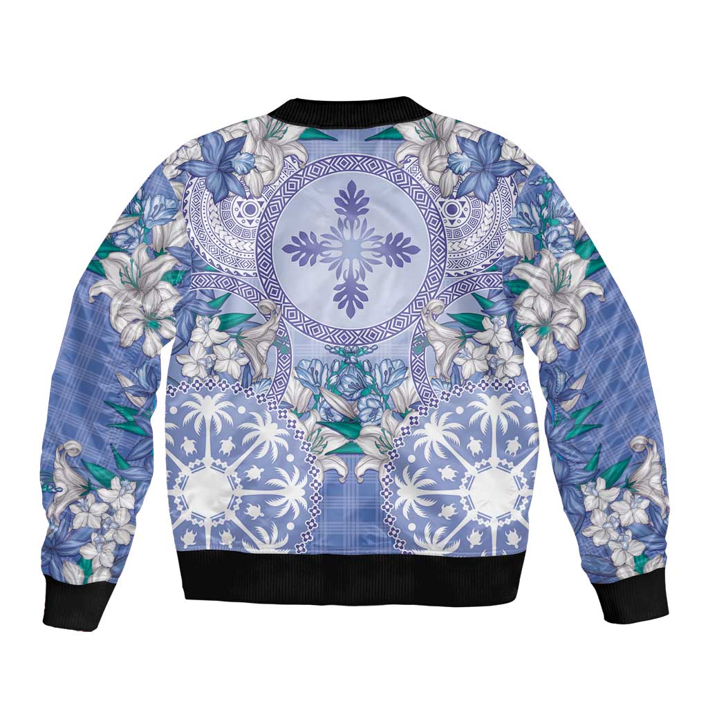 Hawaii Violet Palaka Bomber Jacket With Tapa Pattern Tropical Flowers LT05 - Polynesian Pride