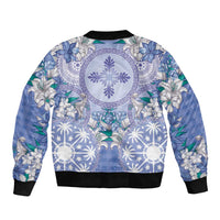 Hawaii Violet Palaka Bomber Jacket With Tapa Pattern Tropical Flowers LT05 - Polynesian Pride