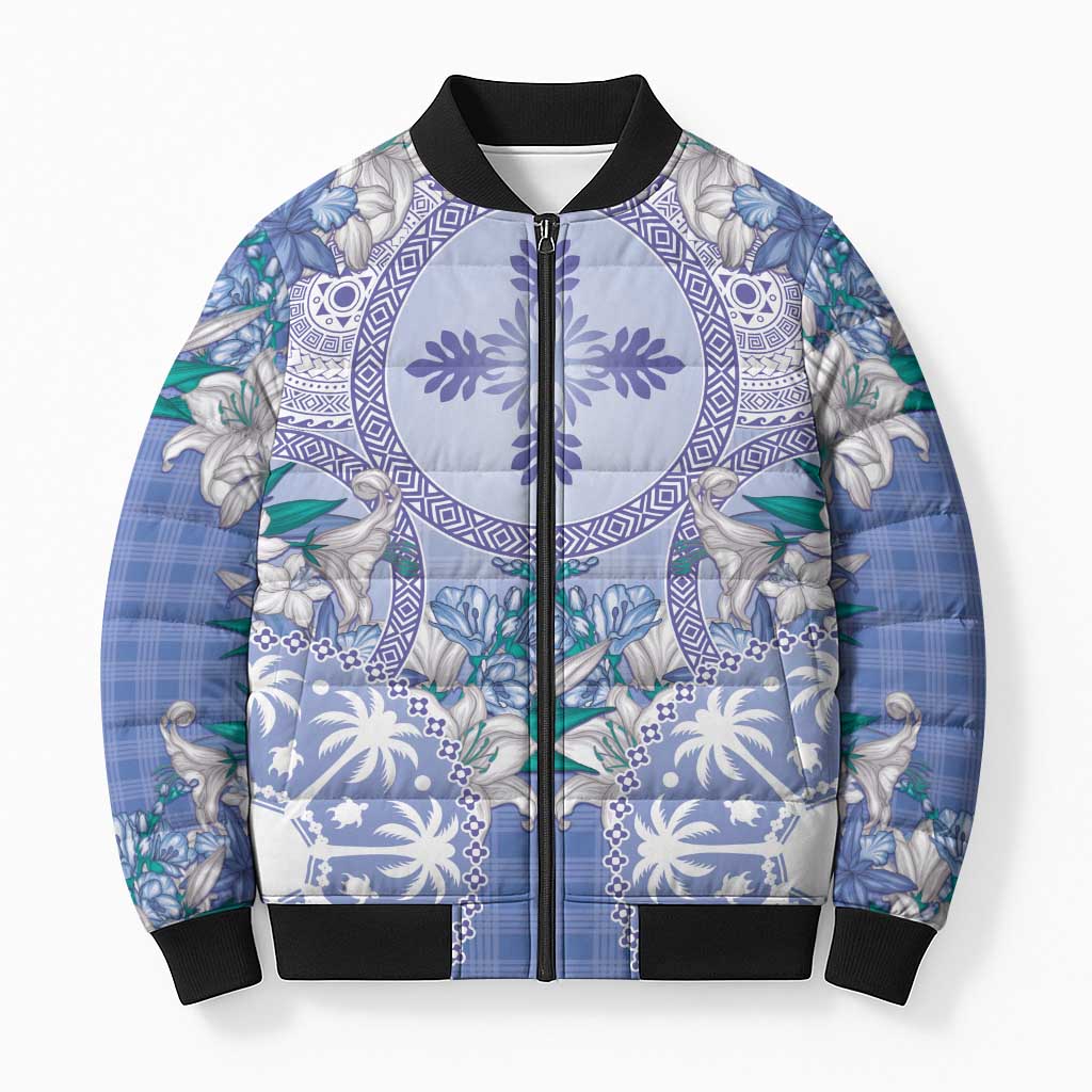 Hawaii Violet Palaka Bomber Puffer Jacket With Tapa Pattern Tropical Flowers LT05 Unisex Violet - Polynesian Pride