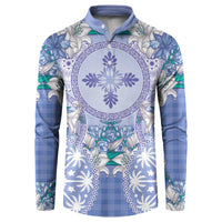 Hawaii Violet Palaka Button Sweatshirt With Tapa Pattern Tropical Flowers LT05 Violet - Polynesian Pride