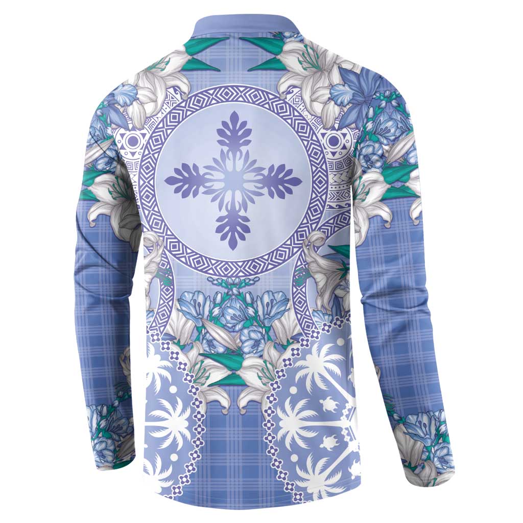 Hawaii Violet Palaka Button Sweatshirt With Tapa Pattern Tropical Flowers LT05 - Polynesian Pride