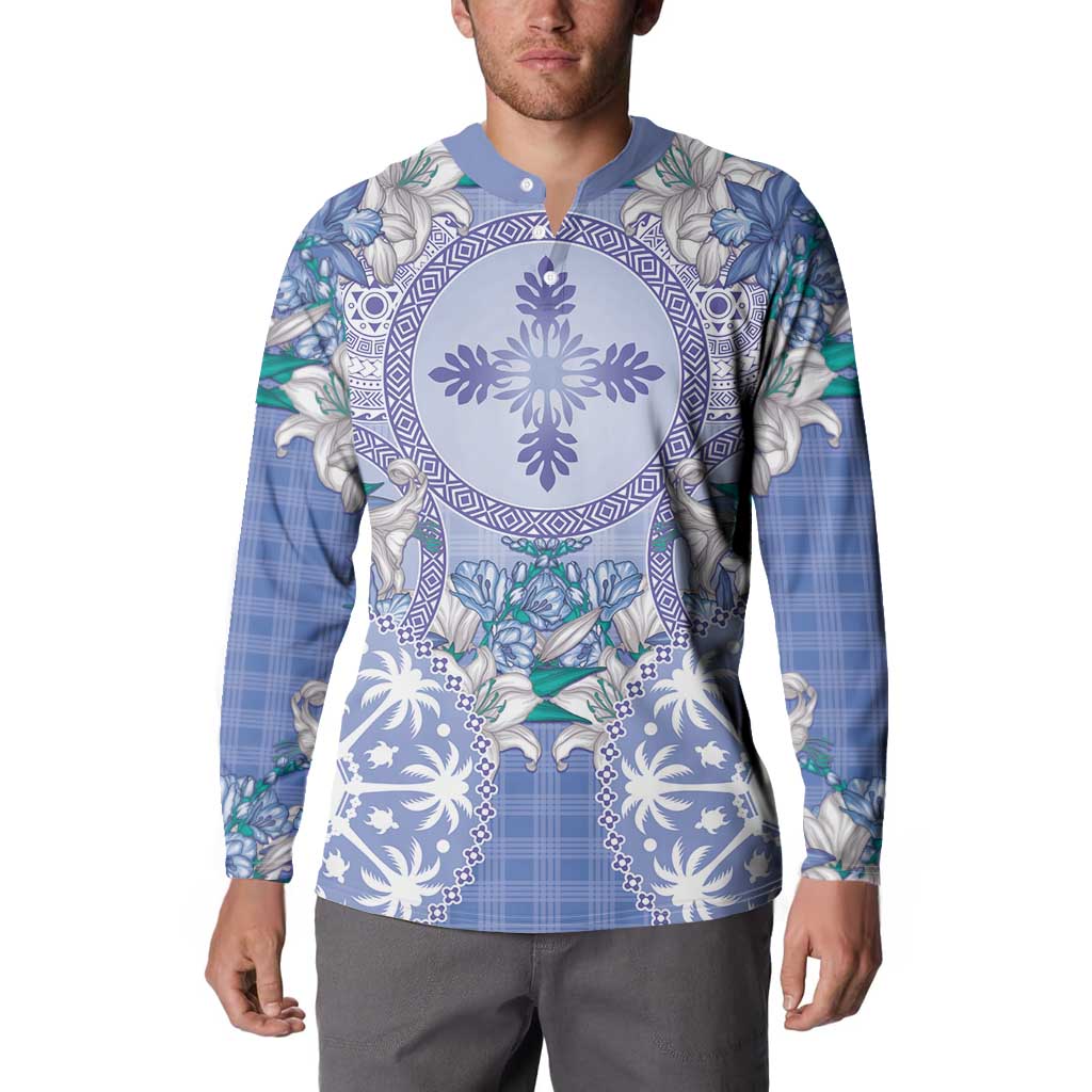Hawaii Violet Palaka Button Sweatshirt With Tapa Pattern Tropical Flowers LT05 - Polynesian Pride