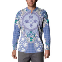 Hawaii Violet Palaka Button Sweatshirt With Tapa Pattern Tropical Flowers LT05 - Polynesian Pride