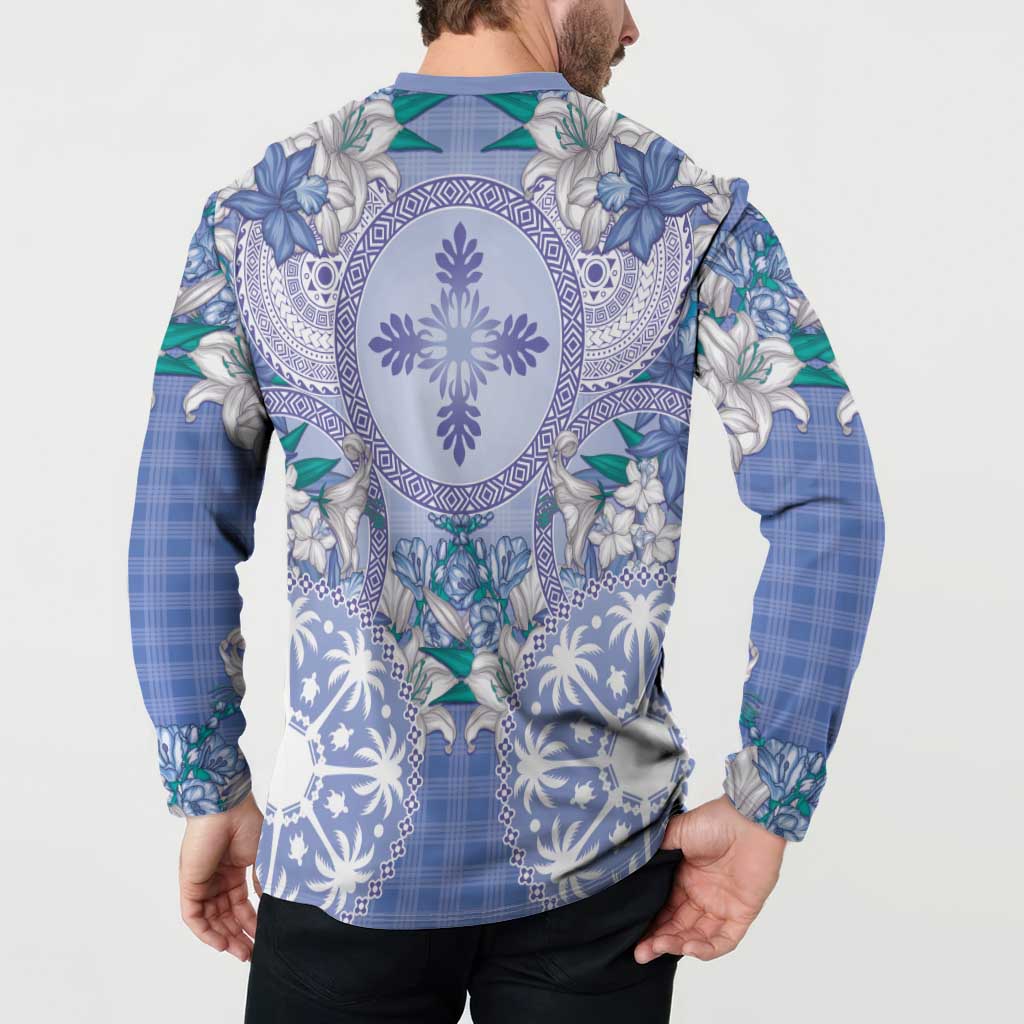 Hawaii Violet Palaka Button Sweatshirt With Tapa Pattern Tropical Flowers LT05 - Polynesian Pride