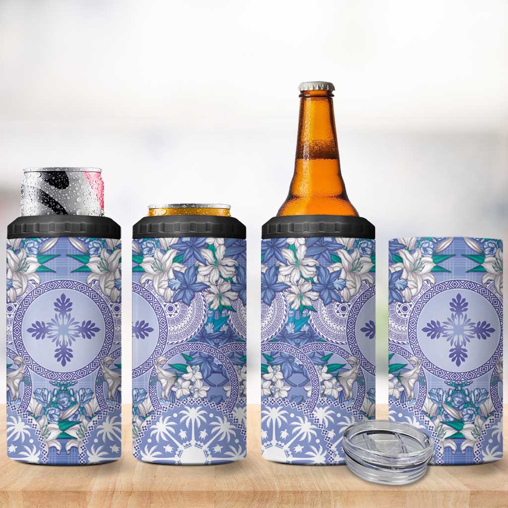 Hawaii Violet Palaka 4 in 1 Can Cooler Tumbler With Tapa Pattern Tropical Flowers - Polynesian Pride