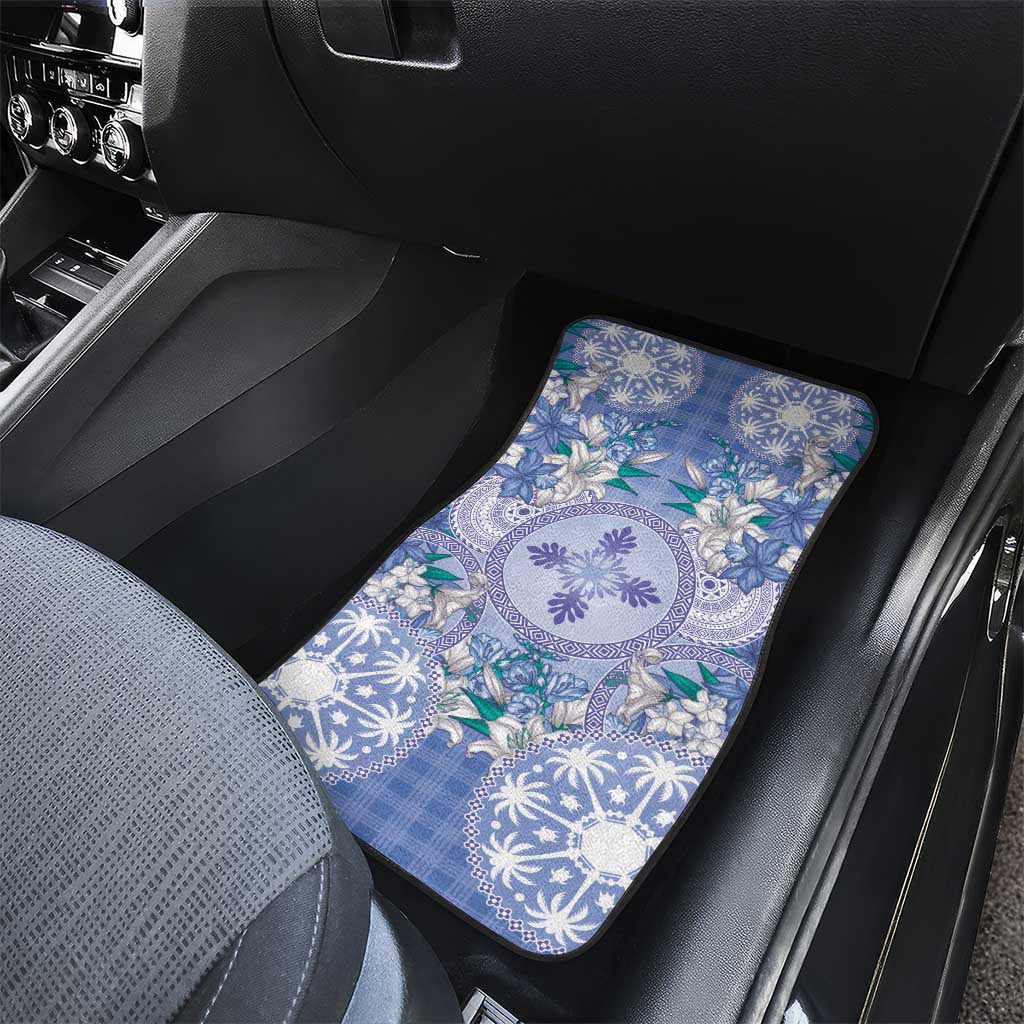 Hawaii Violet Palaka Car Mats With Tapa Pattern Tropical Flowers - Polynesian Pride
