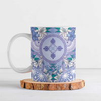 Hawaii Violet Palaka Ceramic Mug With Tapa Pattern Tropical Flowers - Polynesian Pride