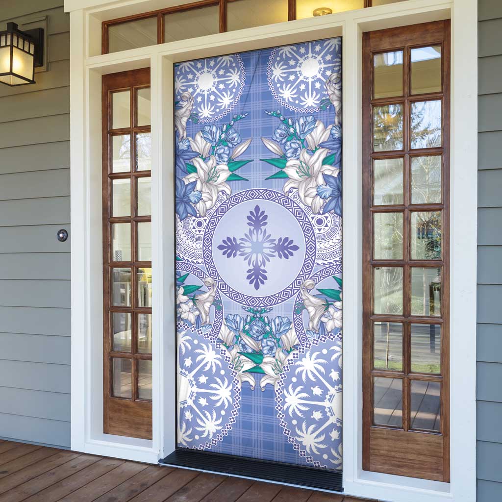 Hawaii Violet Palaka Door Cover With Tapa Pattern Tropical Flowers - Polynesian Pride