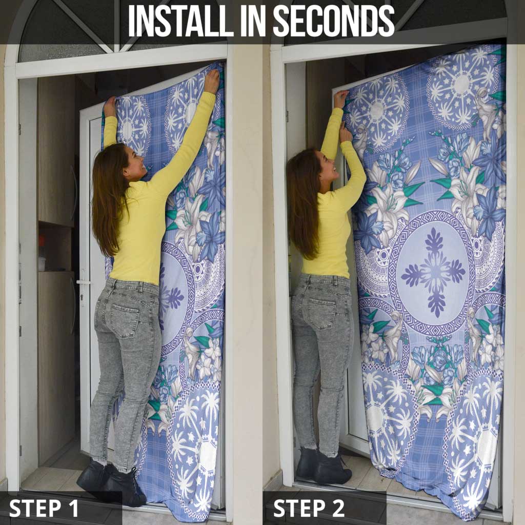 Hawaii Violet Palaka Door Cover With Tapa Pattern Tropical Flowers - Polynesian Pride