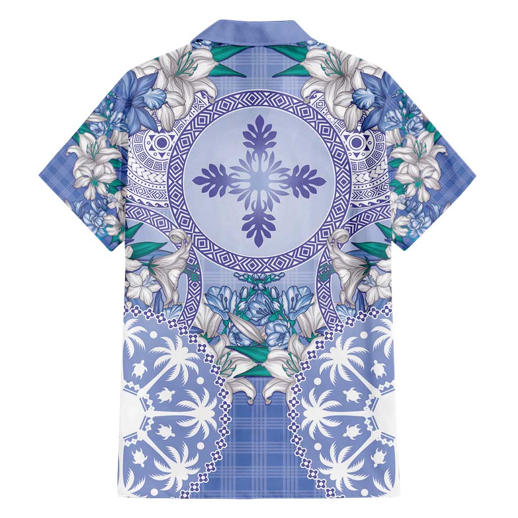 Hawaii Violet Palaka Family Matching Long Sleeve Bodycon Dress and Hawaiian Shirt With Tapa Pattern Tropical Flowers - Polynesian Pride
