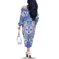 Hawaii Violet Palaka Family Matching Off The Shoulder Long Sleeve Dress and Hawaiian Shirt With Tapa Pattern Tropical Flowers - Polynesian Pride