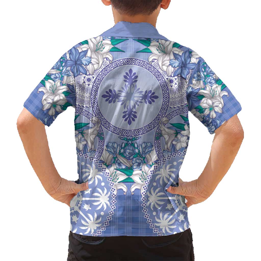Hawaii Violet Palaka Family Matching Off Shoulder Maxi Dress and Hawaiian Shirt With Tapa Pattern Tropical Flowers LT05 - Polynesian Pride