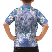 Hawaii Violet Palaka Family Matching Off Shoulder Maxi Dress and Hawaiian Shirt With Tapa Pattern Tropical Flowers LT05 - Polynesian Pride