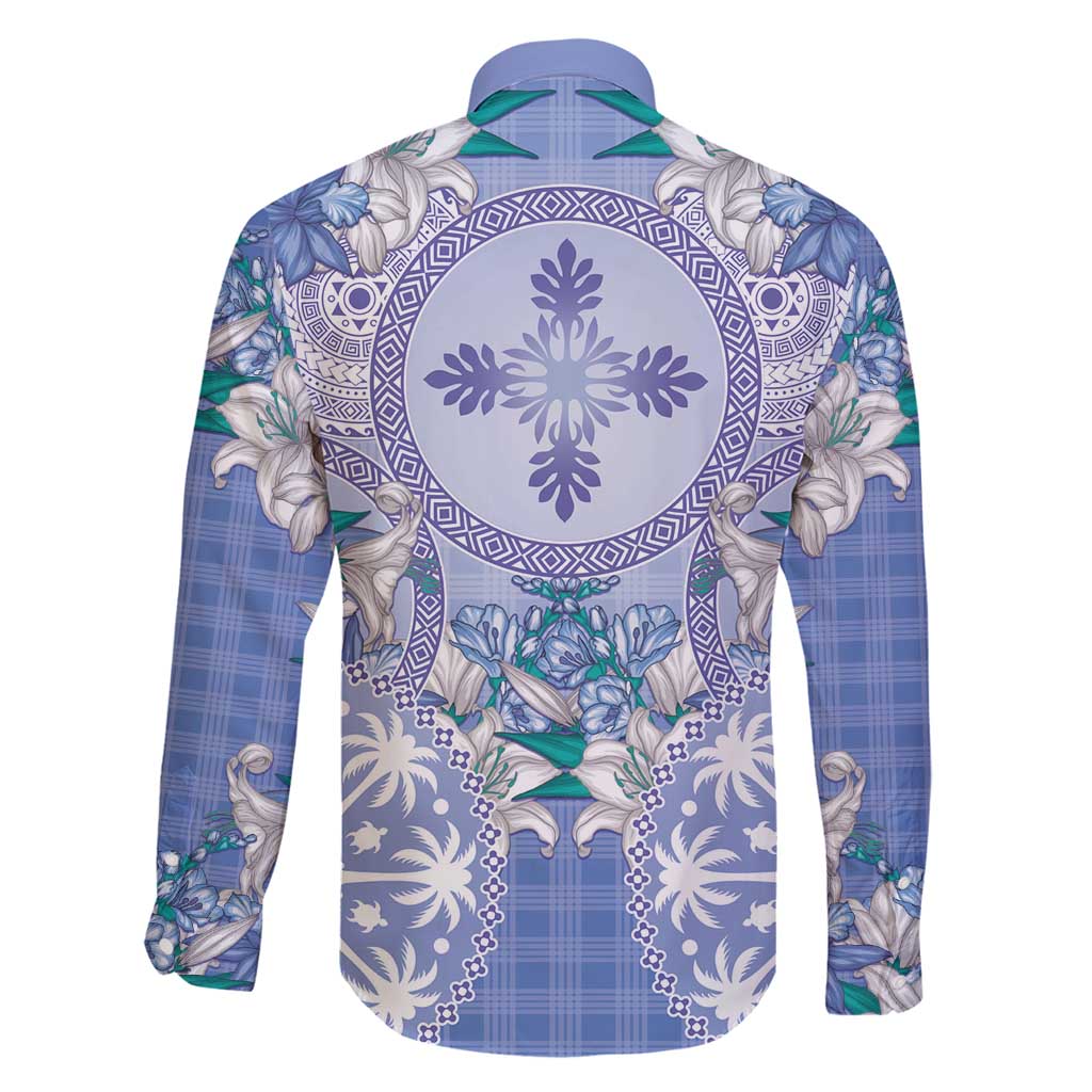 Hawaii Violet Palaka Family Matching Off Shoulder Maxi Dress and Hawaiian Shirt With Tapa Pattern Tropical Flowers LT05 - Polynesian Pride