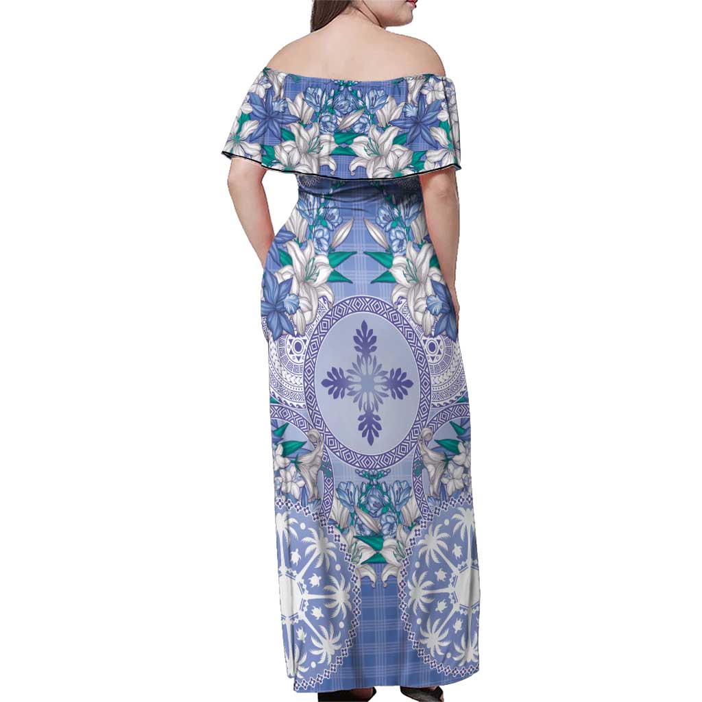 Hawaii Violet Palaka Family Matching Off Shoulder Maxi Dress and Hawaiian Shirt With Tapa Pattern Tropical Flowers LT05 - Polynesian Pride