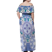 Hawaii Violet Palaka Family Matching Off Shoulder Maxi Dress and Hawaiian Shirt With Tapa Pattern Tropical Flowers LT05 - Polynesian Pride
