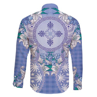 Hawaii Violet Palaka Family Matching Off Shoulder Short Dress and Hawaiian Shirt With Tapa Pattern Tropical Flowers LT05 - Polynesian Pride