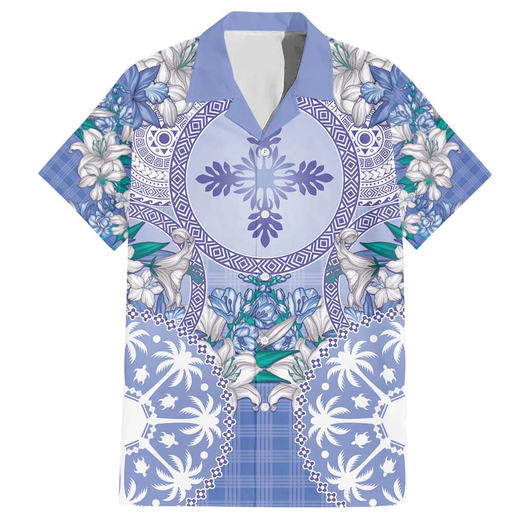 Hawaii Violet Palaka Family Matching Short Sleeve Bodycon Dress and Hawaiian Shirt With Tapa Pattern Tropical Flowers - Polynesian Pride