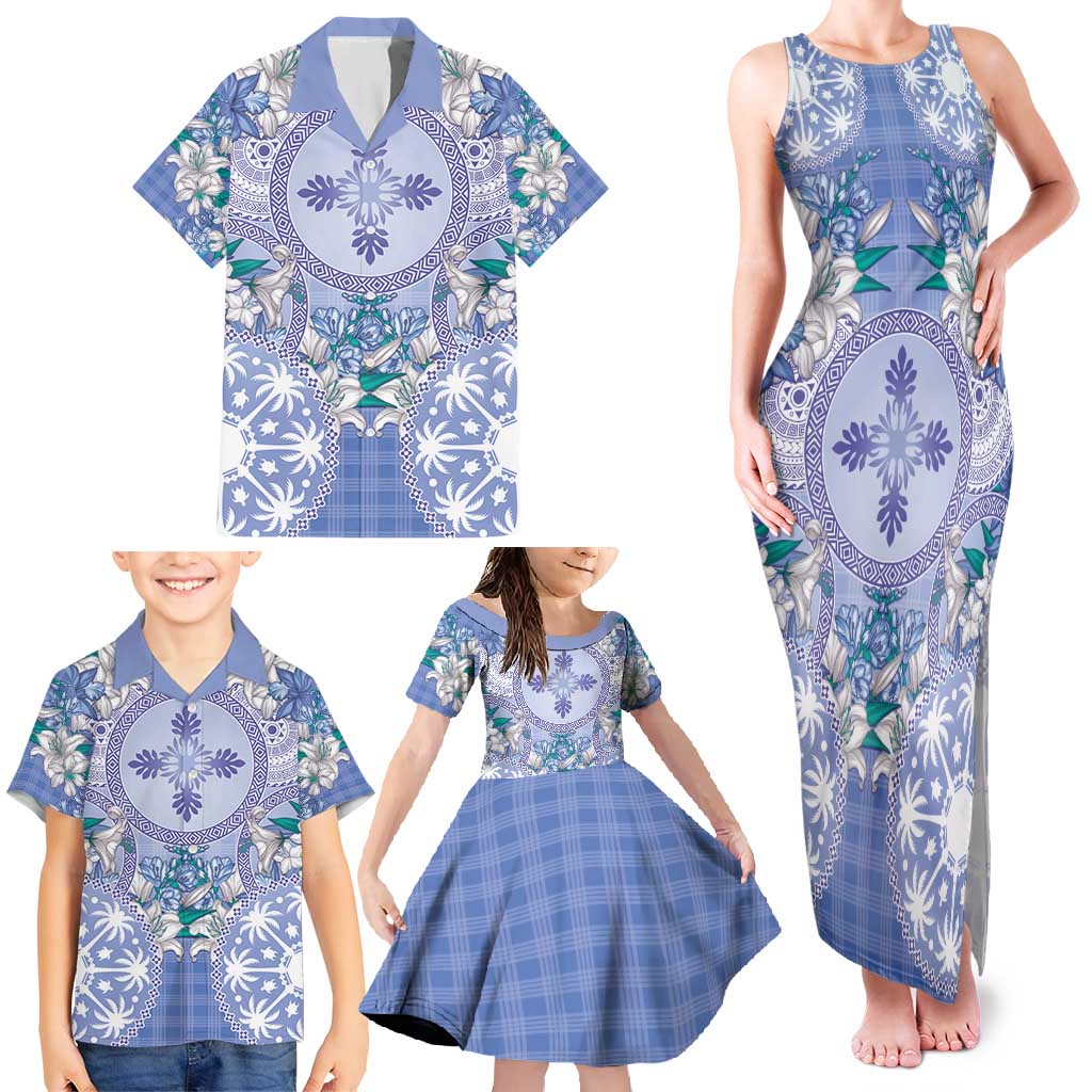 Hawaii Violet Palaka Family Matching Tank Maxi Dress and Hawaiian Shirt With Tapa Pattern Tropical Flowers - Polynesian Pride