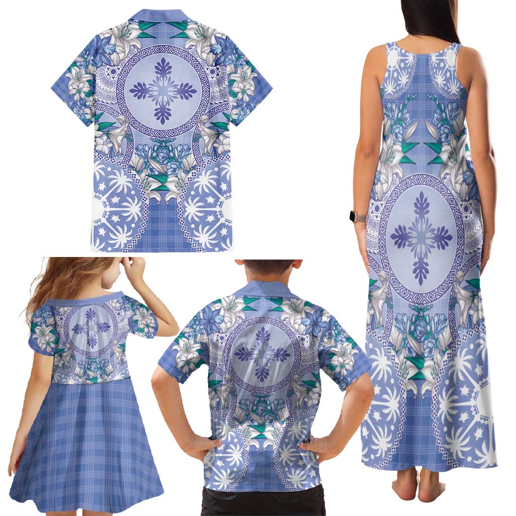 Hawaii Violet Palaka Family Matching Tank Maxi Dress and Hawaiian Shirt With Tapa Pattern Tropical Flowers - Polynesian Pride