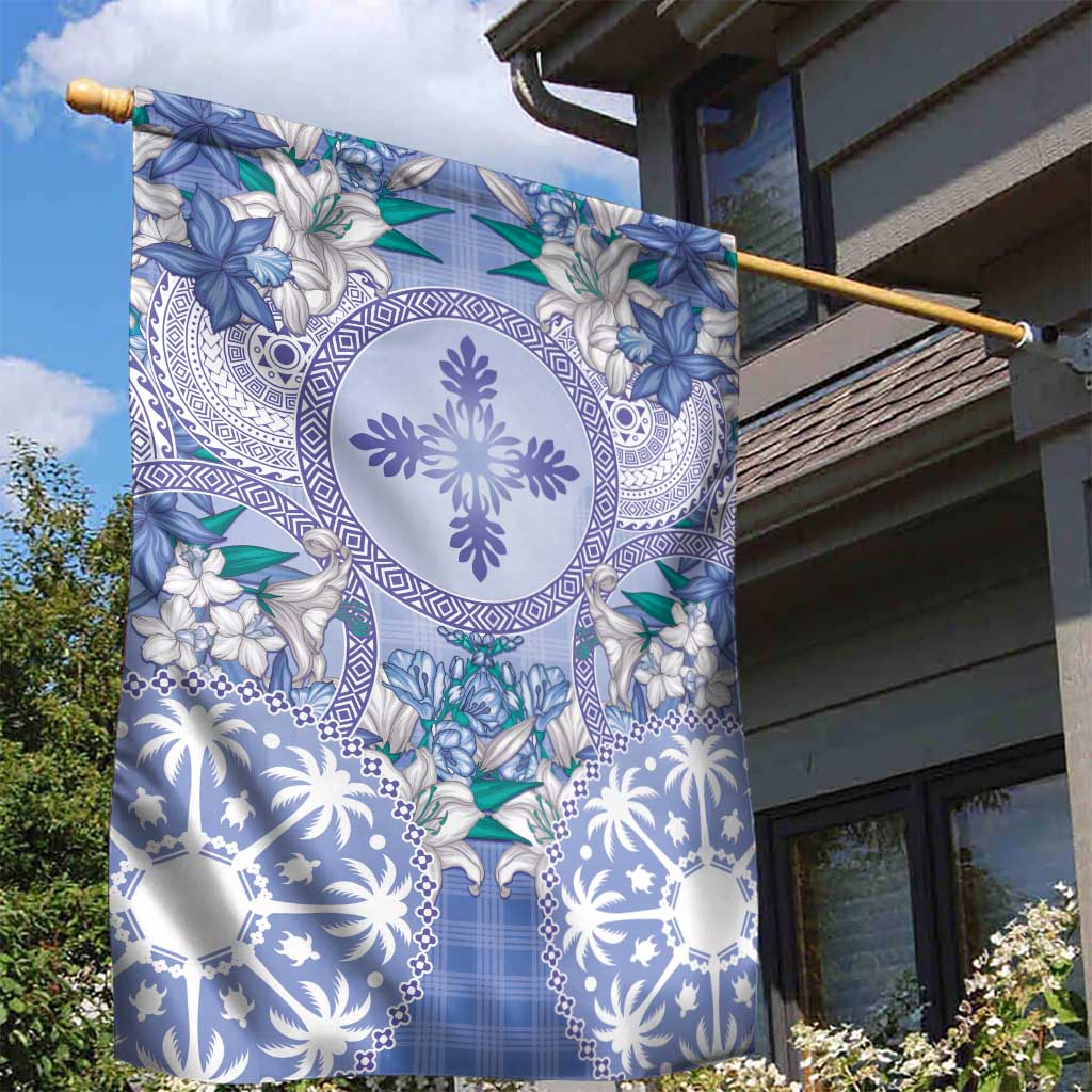 Hawaii Violet Palaka Garden Flag With Tapa Pattern Tropical Flowers - Polynesian Pride