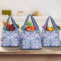 Hawaii Violet Palaka Grocery Bag With Tapa Pattern Tropical Flowers - Polynesian Pride