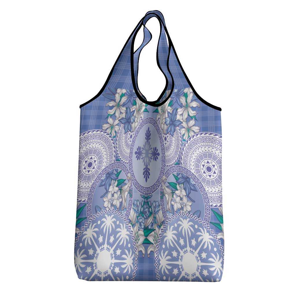Hawaii Violet Palaka Grocery Bag With Tapa Pattern Tropical Flowers - Polynesian Pride
