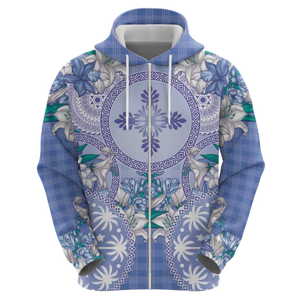Hawaii Violet Palaka Hoodie With Tapa Pattern Tropical Flowers - Polynesian Pride