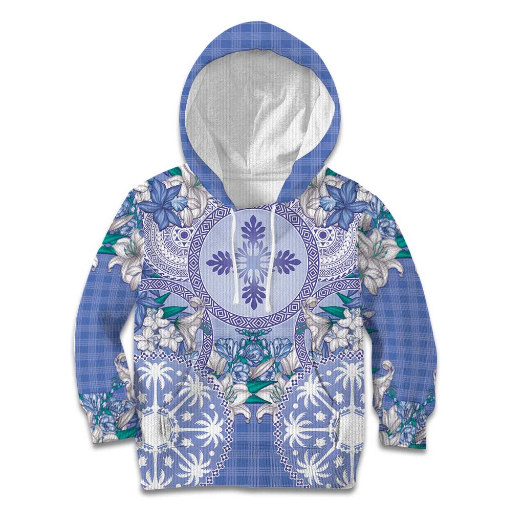 Hawaii Violet Palaka Kid Hoodie With Tapa Pattern Tropical Flowers - Polynesian Pride