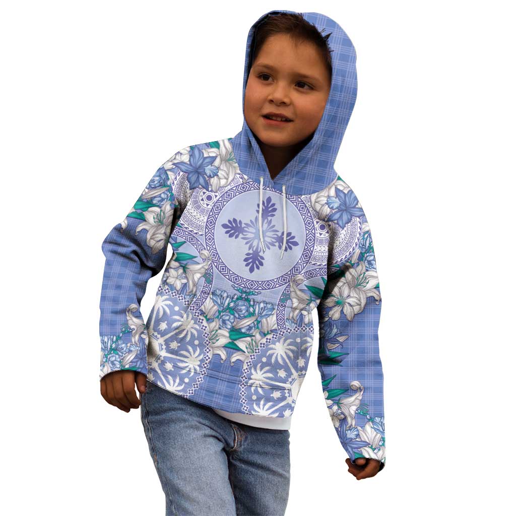 Hawaii Violet Palaka Kid Hoodie With Tapa Pattern Tropical Flowers - Polynesian Pride