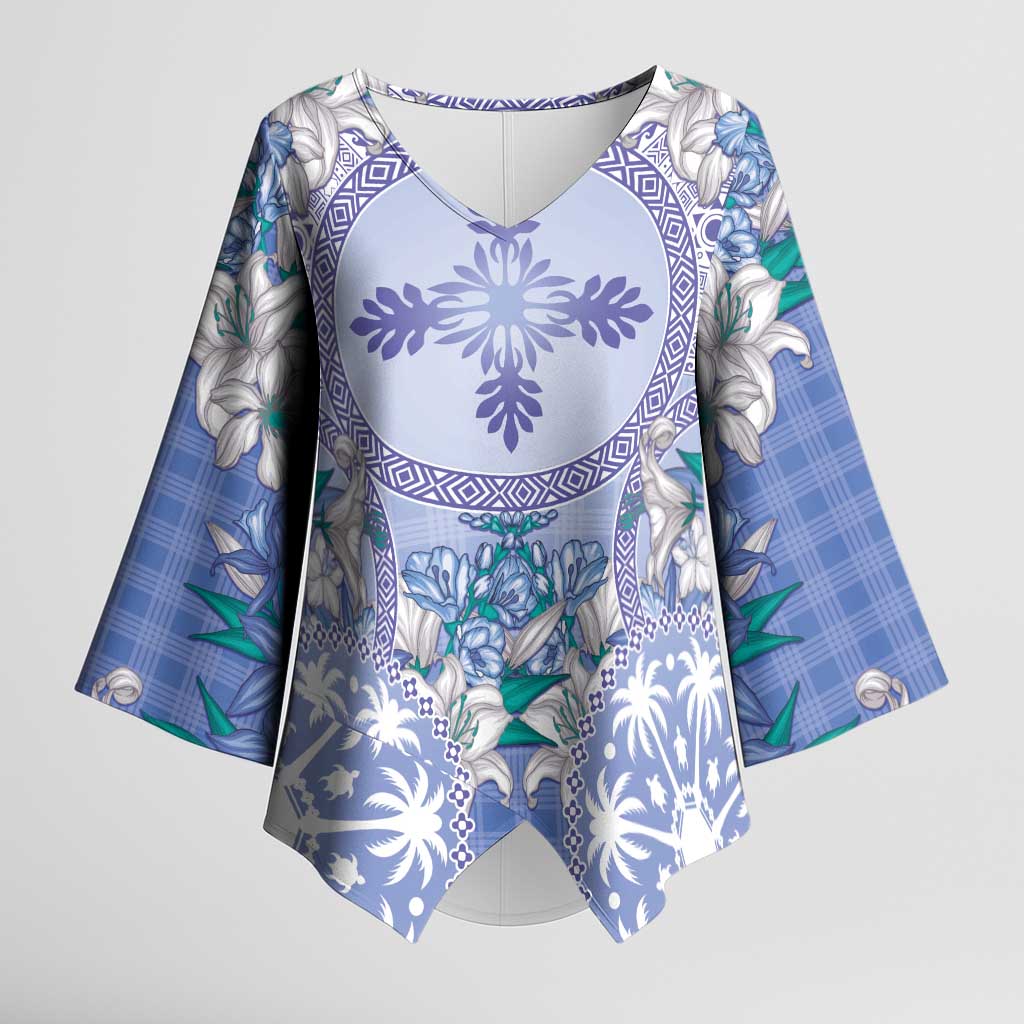 Hawaii Violet Palaka Kimono Sleeve Blouse With Tapa Pattern Tropical Flowers - Polynesian Pride