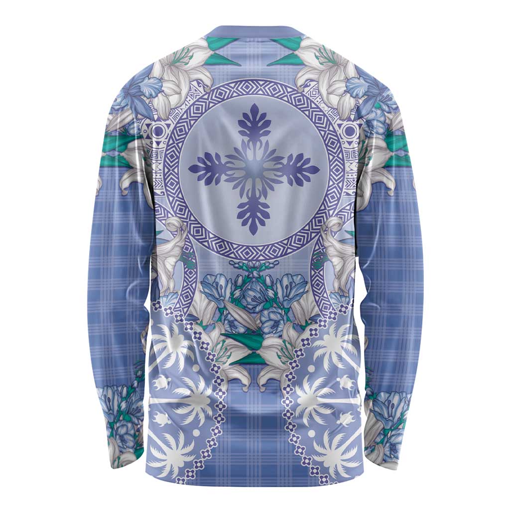 Hawaii Violet Palaka Long Sleeve Shirt With Tapa Pattern Tropical Flowers LT05 - Polynesian Pride
