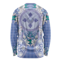 Hawaii Violet Palaka Long Sleeve Shirt With Tapa Pattern Tropical Flowers LT05 - Polynesian Pride